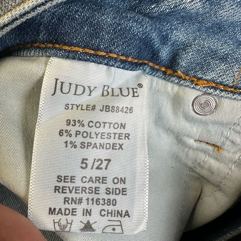 Judy Blue Women’s Size 27 Control Top Skinny Jeans Medium Wash Denim Distressed - Picture 7 of 11